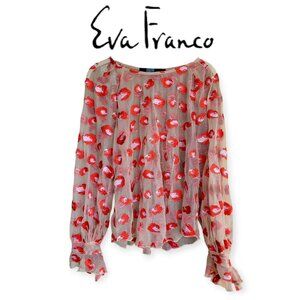 Eva Franco Rosy Leopard Ruffled Mesh Top Pink Nude Size L Anthropologie Chic